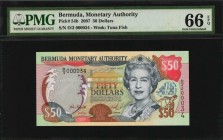 BERMUDA

BERMUDA. Bermuda Monetary Authority. 50 Dollars, 2007. P-54b. PMG Gem Uncirculated 66 EPQ.

Watermark of Tuna fish. Low serial number of ...
