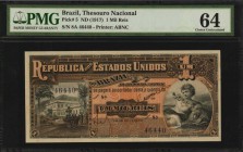BRAZIL

BRAZIL. Thesouro Nacional. 1 Mil Reis, ND (1917). P-5. PMG Choice Uncirculated 64.

Printed by ABNC. Bank building at left with allegorica...