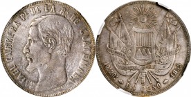 GUATEMALA

GUATEMALA. Peso, 1859. NGC VF-35.

KM-178. With Pellets under E and R variety. An EXTREMELY RARE variety of this popular one-year type ...