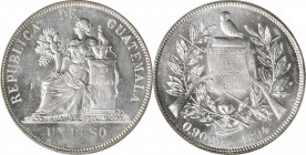 GUATEMALA

GUATEMALA. Peso, 1894. Guatemala City Mint. PCGS MS-65.

KM-210. A sharply struck Peso with brilliant, flashy field luster and a bare h...