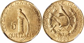 GUATEMALA

GUATEMALA. 5 Quetzales, 1926. Philadelphia Mint. NGC Unc Details--Scratches.

Fr-50; KM-244. AGW: 0.2419 oz. Mintage: 48,000. A SCARCE ...