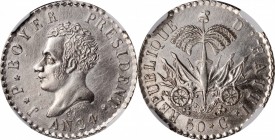 HAITI

HAITI. 50 Centimes, Year 24 (1827). NGC AU Details--Harshly Cleaned.

KM-20. Some scattered cleaning marks are evident as noted, but they a...