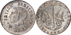 HAITI

HAITI. 25 Centimes, Year 14 (1817). PCGS MS-65.

KM-15.2. Tied with just one other for the finest in the PCGS census, this argent Gem minor...