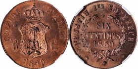 HAITI

HAITI. Copper 6 Centimes Pattern, 1850. Faustin I. NGC PROOF-66 Red Brown.

KM-Pn46. A great looking Gem with needle sharp detail and abund...