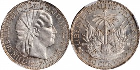 HAITI

HAITI. 50 Centimes, 1887. Paris Mint. NGC MS-62.

KM-47. A shimmering and glistening, nearly choice minor, offering steely gray surfaces an...