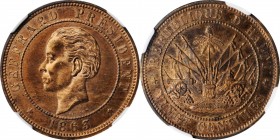 HAITI

HAITI. 20 Centimes, 1863. Heaton Mint. NGC MS-64 Red Brown.

KM-41. A boldly struck coin with prooflike fields and pale coppery tone.

Es...