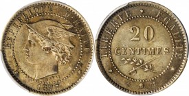 HAITI

HAITI. Copper-Nickel-Zinc 20 Centimes Essai (Pattern), 1877-IB CT. Strasbourg Mint. PCGS SPECIMEN-64 Gold Shield.

KM-Pn80 var. (copper nic...
