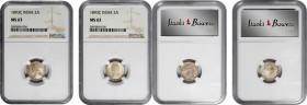 British India

INDIA. Duo of 2 Annas (2 Pieces), 1893-C. Calcutta Mint. Victoria. Both NGC Certified.

Both KM-488 with an Incuse C. Each graded M...