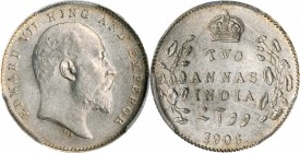 British India

INDIA. 2 Annas, 1906-(C). Calcutta Mint. PCGS MS-64 Gold Shield.

KM-505; SW-7.104. A near-Gem coin with full satiny luster and a h...