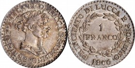 Italian States (including Papal and Vatican City)

ITALY. Lucca & Piombino. Franco, 1806. Felix Bacciocchi and Elisa Bonaparte. ANACS EF-45 Details-...