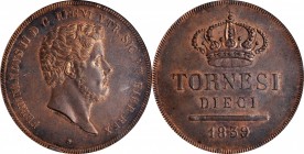Italian States (including Papal and Vatican City)

ITALY. Naples & Sicily. 10 Tornesi, 1839. Ferdinand II. PCGS MS-62 Brown Gold Shield.

KM-331. ...