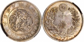 JAPAN

JAPAN. 10 Sen, Year 18 (1885). Mutsuhito (Meiji). PCGS MS-65 Gold Shield.

KM-Y-23; JNDA-01-24. A sharply struck coin with flashy luster an...