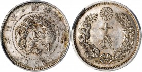 JAPAN

JAPAN. 10 Sen, Year 18 (1885). Mutsuhito (Meiji). PCGS MS-64+ Gold Shield.

KM-Y-23; JNDA 01-24. Type II. A boldly struck coin with satiny ...