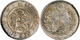 JAPAN

JAPAN. 10 Sen, Year 20 (1887). Mutsuhito (Meiji). PCGS MS-64+ Gold Shield.

KM-Y-23; JNDA 01-24. Type II. A well struck and highly lustrous...