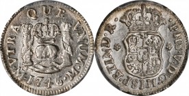 Pillars

MEXICO. 1/2 Real, 1746-Mo M. Mexico City Mint. Philip V. PCGS MS-62 Gold Shield.

KM-66; Yonaka-M05-46. A lovely little pillar minor with...