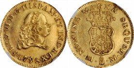 Pillars

MEXICO. Escudo, 1756-Mo MM. Mexico City Mint. Ferdinand VI. NGC Unc Details.

Fr-20; KM-115.2. AGW: 0.0997 oz. A crisply struck Escudo wi...