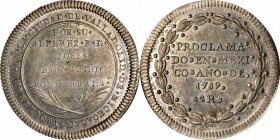 Portraits

MEXICO. Charles IV Silver Proclamation 2 Reales, 1789. PCGS AU-58 Gold Shield.

Grove-C-244/C-11. A boldly struck Medal with flashy fie...