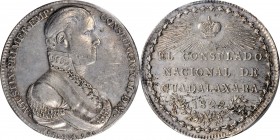 Empire of Iturbide

MEXICO. Guadalajara. Augustin I Iturbide Silver Proclamation Medal, 1822. PCGS AU-53 Gold Shield.

Grove-29a; Fonrobert-6911. ...