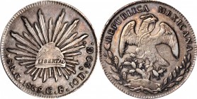 Republic Reales

MEXICO. 8 Reales, 1869-C CE. Culiacan Mint. ABOUT UNCIRCULATED Details.

KM-377.3. A well struck and solid circulated coin, with ...
