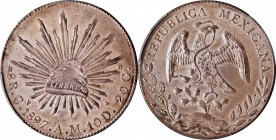 Republic Reales

MEXICO. 8 Reales, 1897-Cn AM. Culiacan Mint. PCGS MS-64 Gold Shield.

KM-377.3; DP-Cn59. A lustrous and very eye appealing coin w...