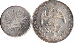 Republic Reales

MEXICO. 8 Reales, 1892-Do ND. Durango Mint. PCGS MS-62.

KM-377.4; DP-Do82. Offering some alluring gunmetal gray surfaces, this l...