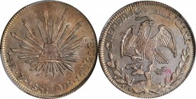 Republic Reales

MEXICO. 4 Reales, 1851-Zs OM. Zacatecas Mint. PCGS Genuine--Scratch, AU Details Gold Shield.

KM-375.9. A nicely struck Cap and R...