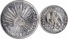 Republic Reales

MEXICO. 1/2 Real, 1868-Go YF. Guanajuato Mint. PCGS MS-64.

KM-370.7. A bright and flashy example that is well struck for the typ...