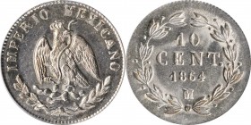 Empire of Maximilian

MEXICO. 10 Centavos, 1864-M. Mexico City Mint. Maximilian. PCGS MS-63.

KM-386.1; Grove-5438. A great minor from the brief A...