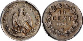 Empire of Maximilian

MEXICO. 10 Centavos, 1866/4 M. Mexico City Mint. Maximilian. PCGS MS-64 Gold Shield.

KM-386.1. A popular type with bold ove...