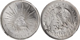Republic Decimal

MEXICO. Peso, 1902-Zs FZ. Zacatecas Mint. NGC MS-62.

KM-409.3. A lovely, boldly struck Peso with cartwheel luster and a faint s...
