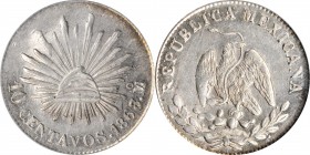 Republic Decimal

MEXICO. 10 Centavos, 1868/7-Mo. Mexico City Mint. PCGS MS-62.

KM-402. Overdate variety. The only example of this type in the PC...
