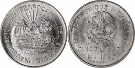 Twentieth Century (Modern)

MEXICO. 5 Pesos, 1950-Mo. Mexico City Mint. PCGS MS-66 Gold Shield.

KM-466. Commemorative of the opening of the South...