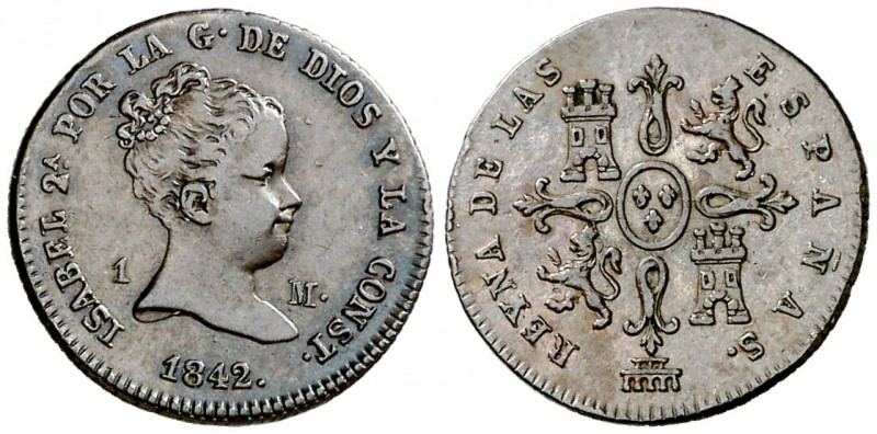 1842. Isabel II. Segovia. 1 maravedí. (AC. 35). 1,28 g. MBC+/EBC-.
