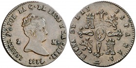 1838. Isabel II. Segovia. 2 maravedís. (AC. 49). 2,19 g. MBC+.