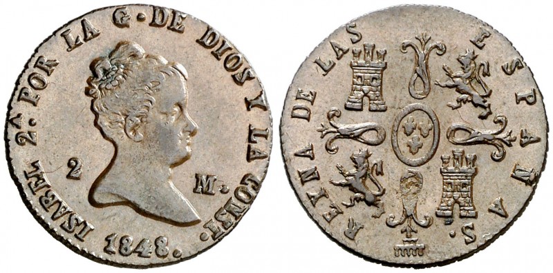 1848. Isabel II. Segovia. 2 maravedís. (AC. 61). 2 g. EBC.