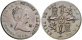 1849. Isabel II. Segovia. 2 maravedís. (AC. 61). 2,51 g. EBC-/EBC.