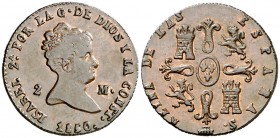 1850. Isabel II. Segovia. 2 maravedís. (AC. 63). 2,26 g. EBC-/EBC.