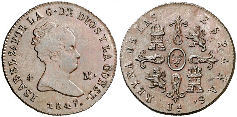 1847. Isabel II. Jubia. 4 maravedís. (AC. 73). 5,31 g. MBC+/EBC-.