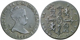 1845. Isabel II. Jubia. 8 maravedís. (AC. 112). 9,03 g. MBC-.