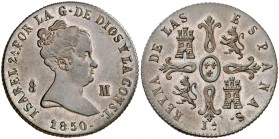 1850. Isabel II. Jubia. 8 maravedís. (AC. 117). Bella. Escasa así. 10,24 g. EBC/EBC+.