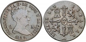 1837. Isabel II. Segovia. 8 maravedís. (AC. 123). 10,64 g. MBC-.
