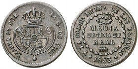 1853. Isabel II. Segovia. 1/2 décima de real. (AC. 140). 1,88 g. EBC-.