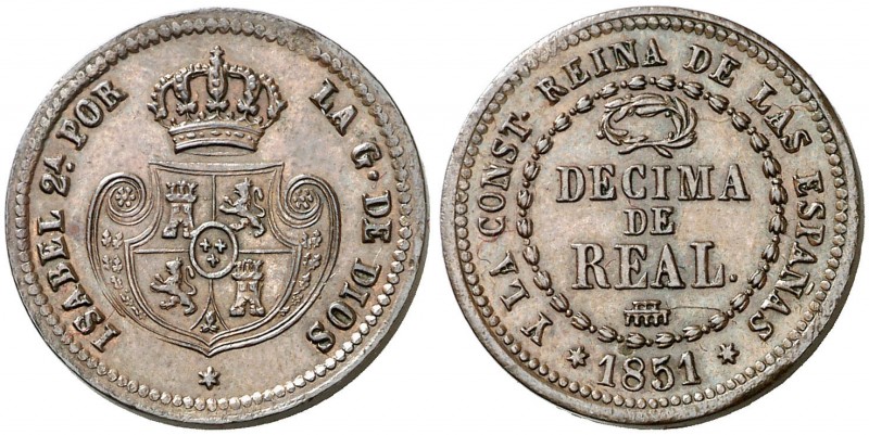 1851. Isabel II. Segovia. 1 décima de real. (AC. 143). Rayita. Atractiva. Escasa...