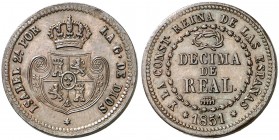 1851. Isabel II. Segovia. 1 décima de real. (AC. 143). Rayita. Atractiva. Escasa. 3,67 g. EBC-.