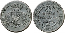 1853. Isabel II. Segovia. Doble décima de real. (AC. 148). Golpecito. Escasa. 7,50 g. MBC-.