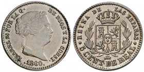 1860. Isabel II. Segovia. 5 céntimos de real. (AC. 165). Bonito color. 1,80 g. MBC+/EBC-.