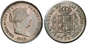 1862. Isabel II. Segovia. 5 céntimos de real. (AC. 167). Golpecito. Bella. 1,83 g. EBC+.