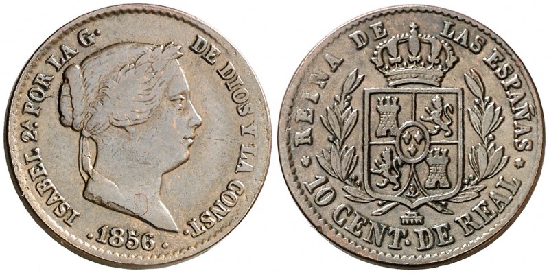 1856. Isabel II. Segovia. 10 céntimos de real. (AC. 172). 3,57 g. MBC-/MBC.