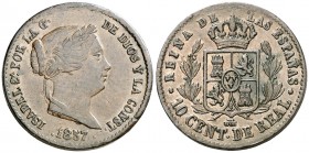 1857. Isabel II. Segovia. 10 céntimos de real. (AC. 173). Golpecitos. 3,79 g. MBC+.