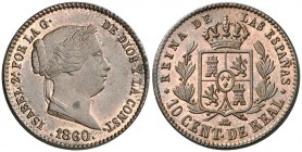 1860. Isabel II. Segovia. 10 céntimos de real. (AC. 176). Bella. Brillo original. 3,94 g. S/C-.